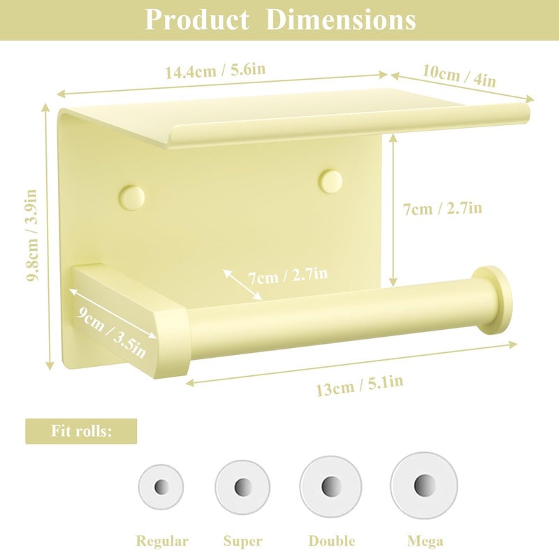 Tindbea Toilet Paper Holder with Phone Shelf, Adhesive or Screw Wall Mount Toilet Tissue Roll Holder, Rustproof & Multifunctional Stainless Steel Bathroom Storage Dispenser (Sunlight Yellow) - Image 3